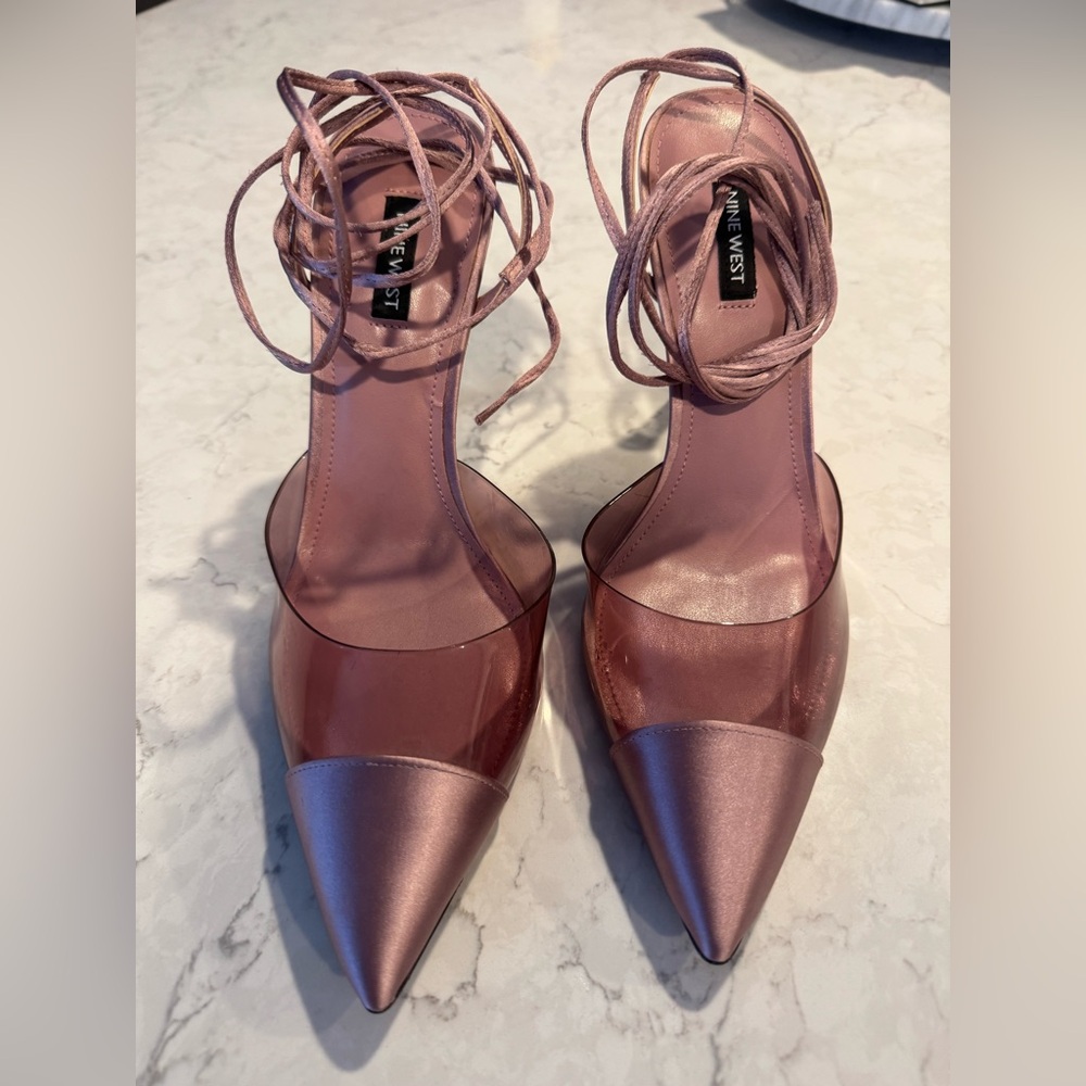 Nine West Women's Metallic Pink Lace-Up Heels- Brans New